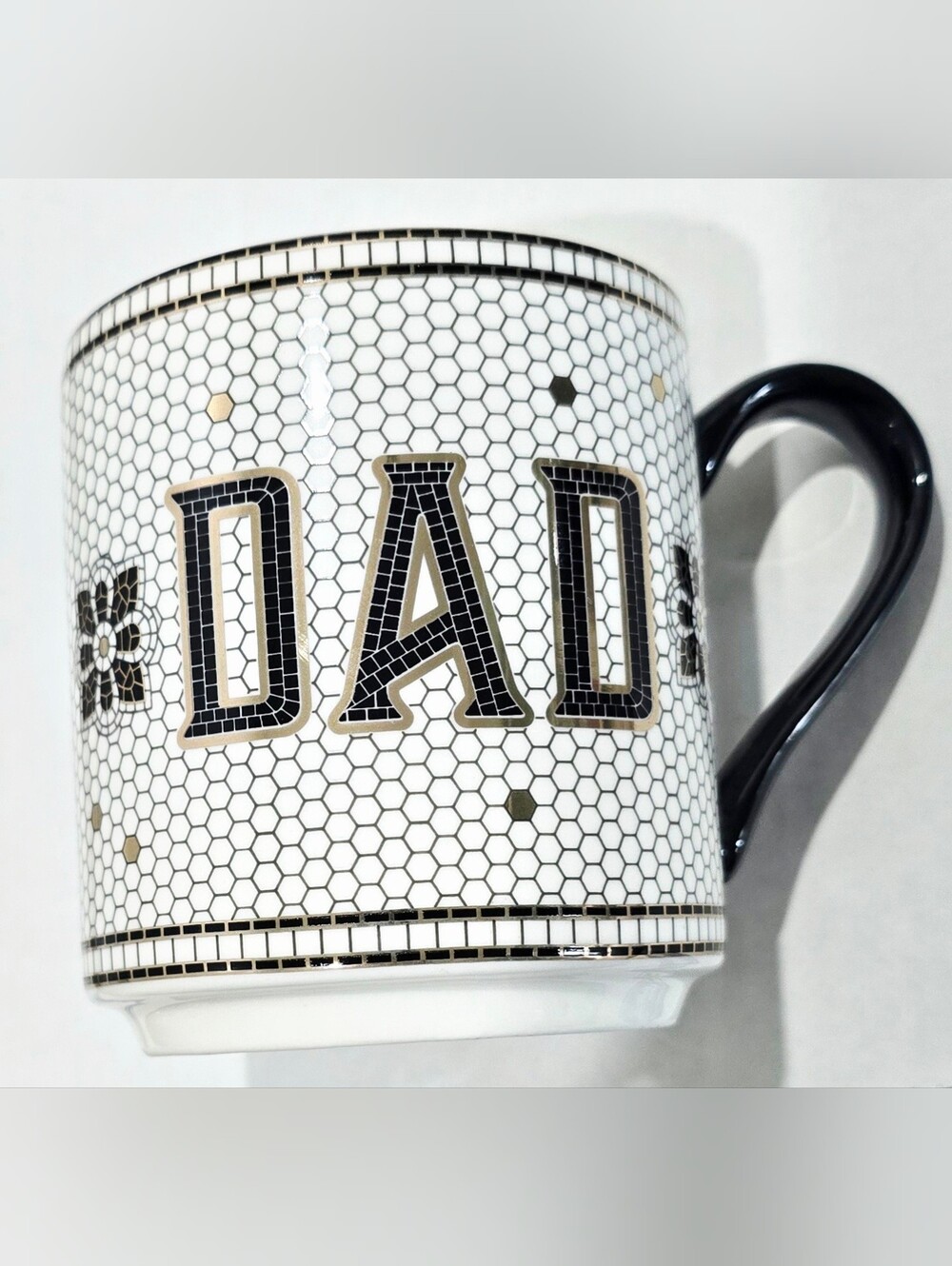 NEW! Bistro Tile Stoneware 24k Gold Accent Family Mug Cup 'DAD' 14.75 oz
